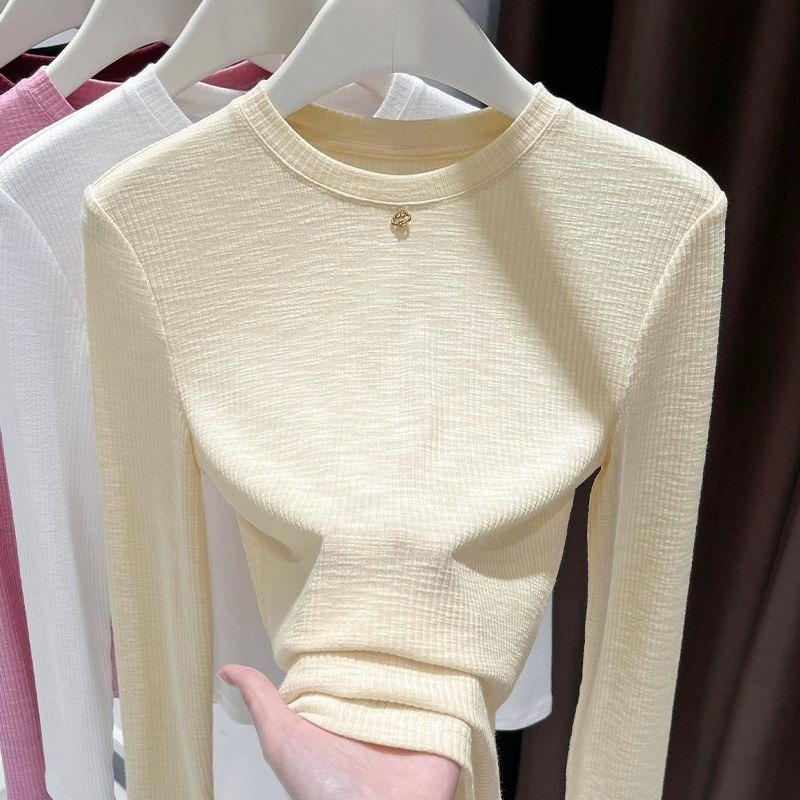 Undershirt Crew Neck - Dames Slub katoenen T-shirt met lange