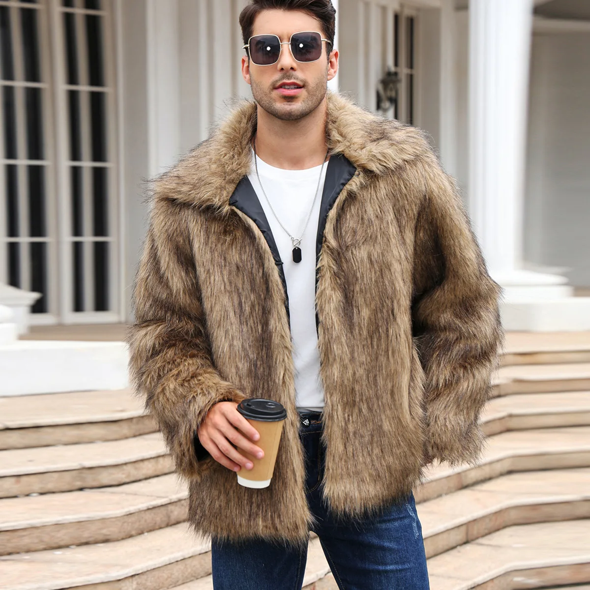 Thermal Long John - Mannen Faux Vossenbont Jas Jas Winter