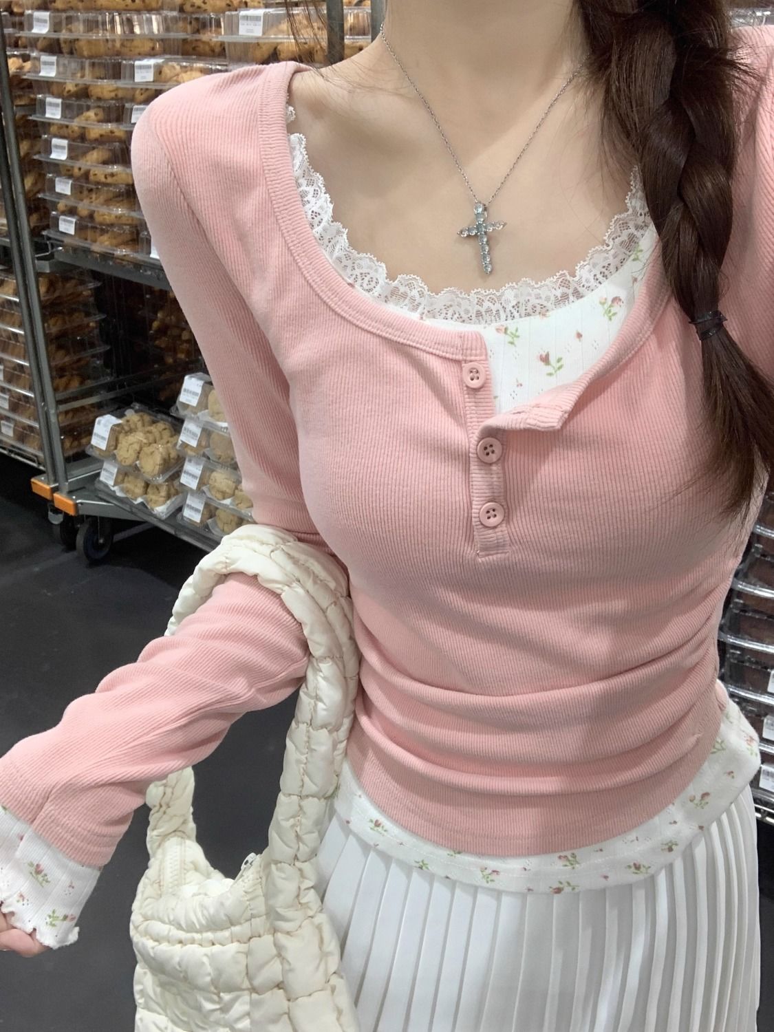 2026 Roze Bloemig Tweedelig T- - Undershirt Crew Neck recensie en prijs